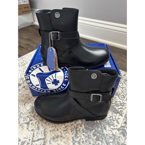 NEW Birkenstock Collins Boot Black Leather Size 36N - Picture 1 of 7